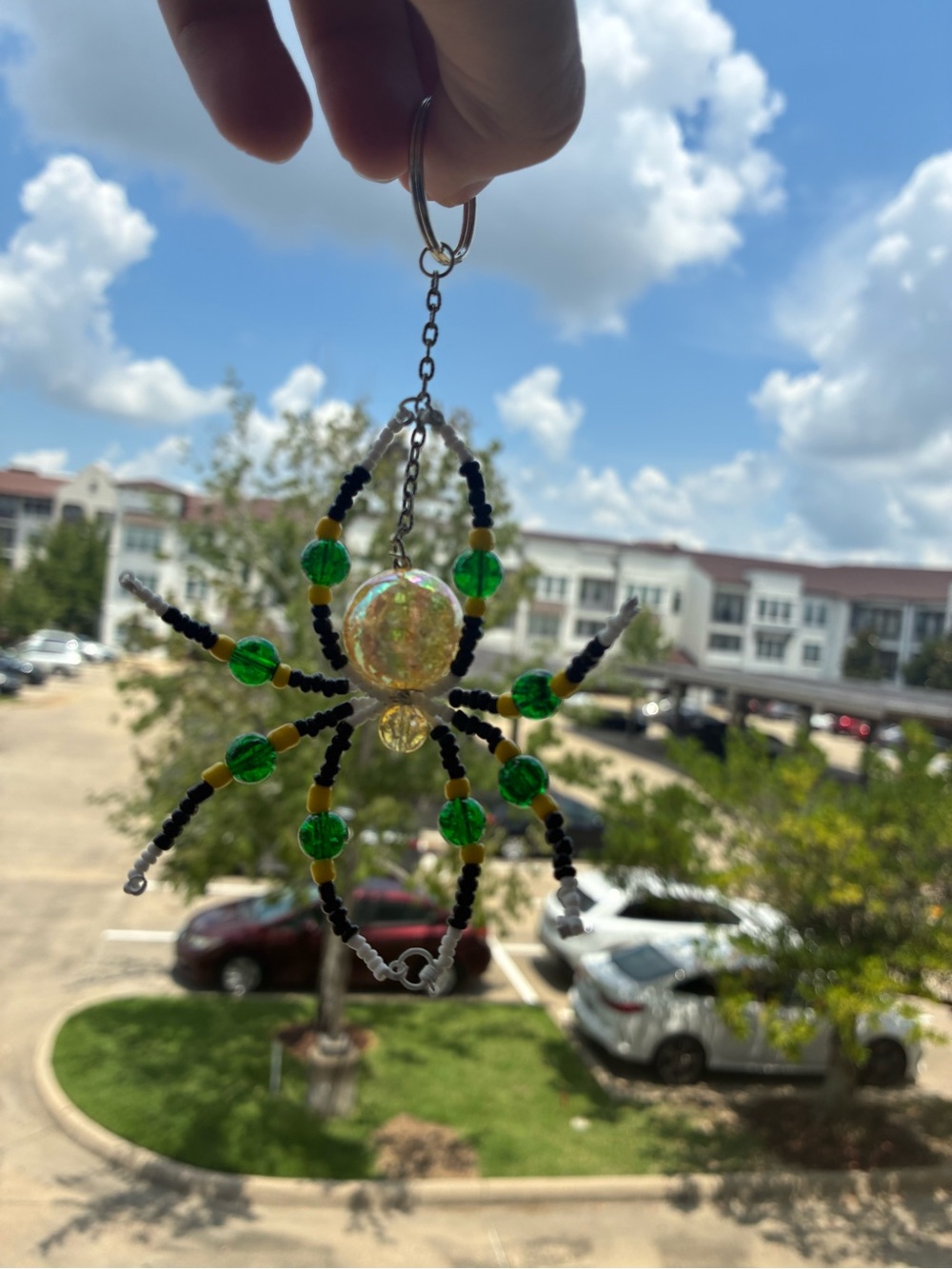 Beaded Keychain - Green, White & Black